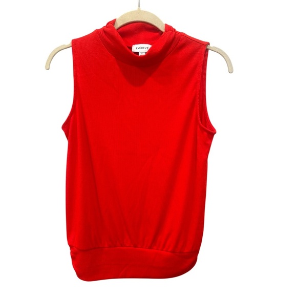 Evereve Tops - Evereve Vibrant Red Ribbed Top Mock Neck Sleeveless Holiday Festive Sz S